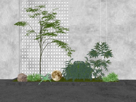 新中式石头灌木小品SU模型