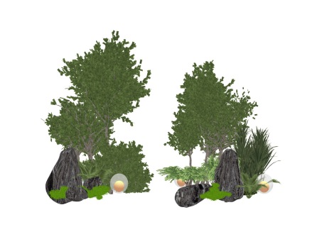 新中式石头灌木小品SU模型