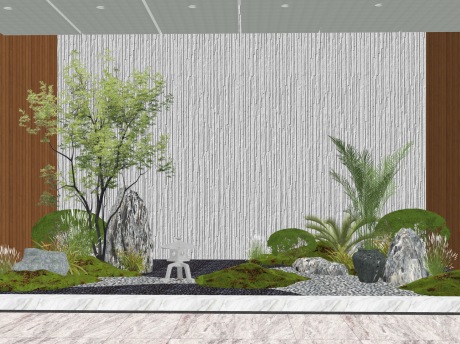 新中式苔藓灌木石头小品SU模型