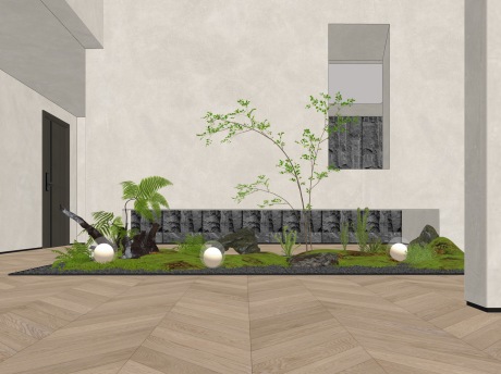 新中式蕨类植物石头苔藓灌木小品SU模型