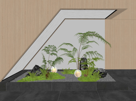 新中式苔藓蕨类植物石头小品SU模型