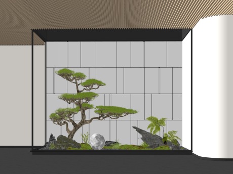 新中式造型松苔藓蕨类植物石头小品SU模型