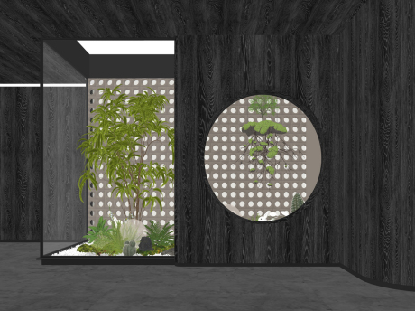 新中式造型树石头蕨类植物小品SU模型