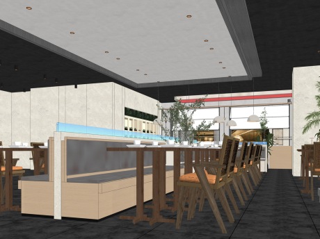 现代餐厅SU模型