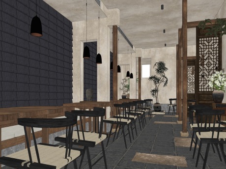 现代餐厅SU模型