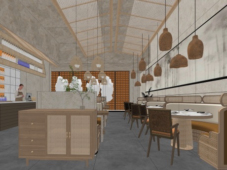 现代餐厅SU模型