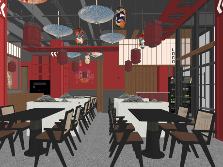 现代餐厅SU模型