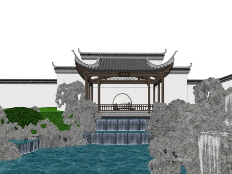 黄金壹号院中式园林景观SU模型