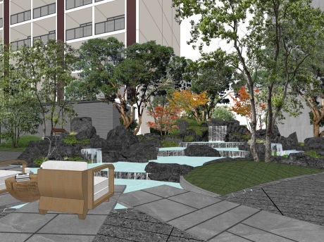 酒店庭院景观SU模型