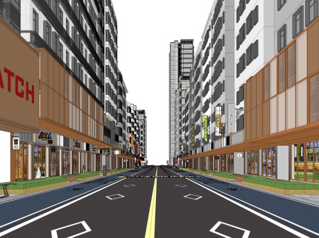 现代商业街立面改造SU模型