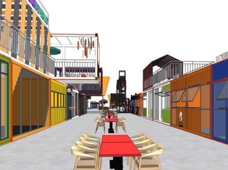 淄博夜市集装箱商业街SU模型