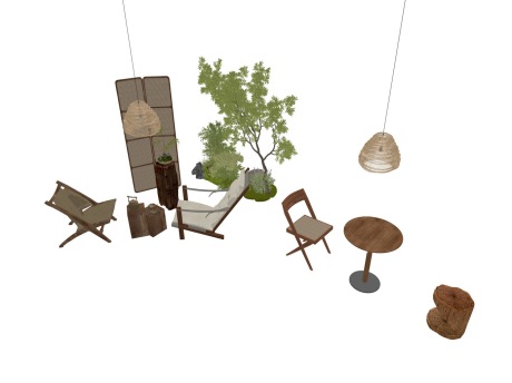 休闲桌椅吊灯组合SU模型