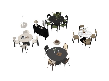 圆餐桌椅吊灯组合SU模型