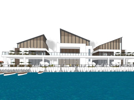 新中式滨水商业街SU模型