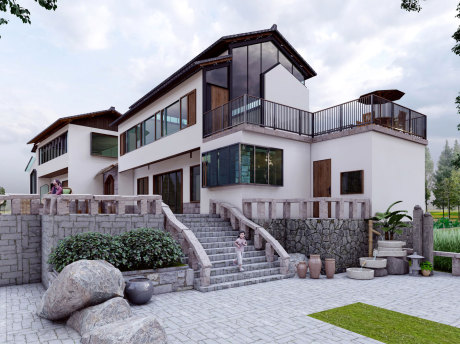 新中式民宿SU模型