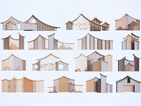 新中式山形景墙SU模型