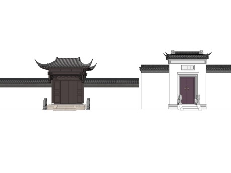 中式垂花门将军门SU模型