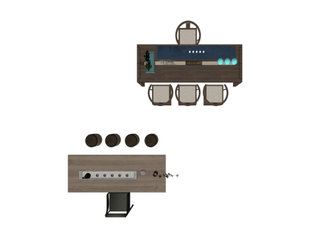 新中式茶桌椅组合SU模型