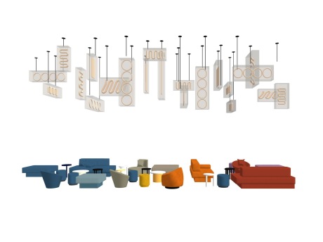 洽谈沙发茶几吊灯组合SU模型