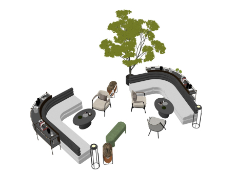 洽谈沙发茶几组合SU模型