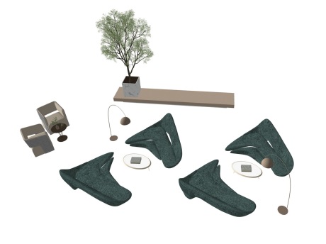 洽谈沙发茶几组合SU模型