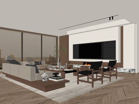 现代客厅SU模型