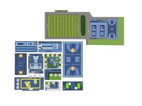 乒乓球桌羽毛球场篮球场足球场运动场地SU模型