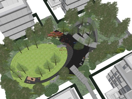 现代居住区中庭景观SU模型