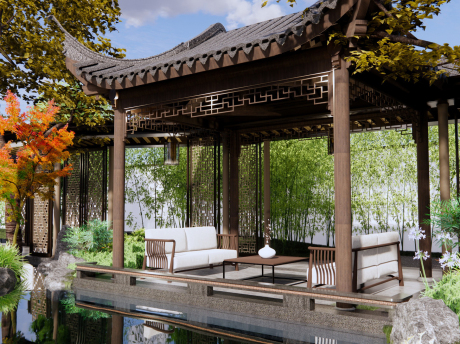 中式长廊SU模型