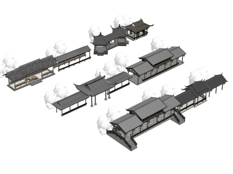 中式长廊SU模型