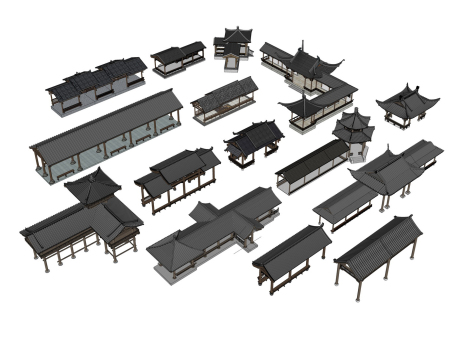 中式长廊SU模型