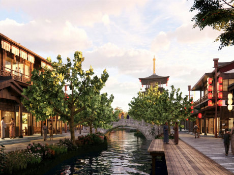 中式复古风情商业街水街SU模型