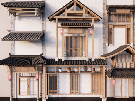 中式门头屋檐屋脊建筑构件SU模型