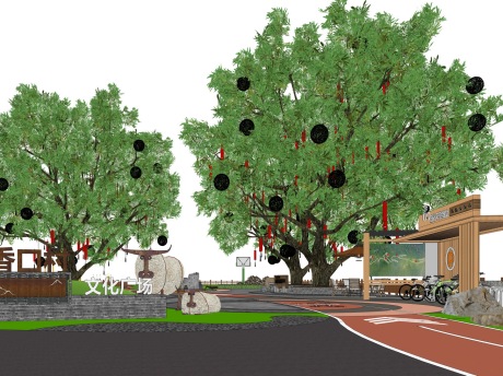 香口村文化广场景观SU模型