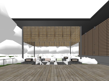 现代凉亭下沉卡座沙发SU模型