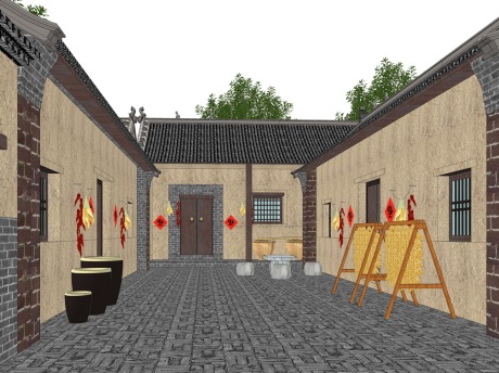 乡村民居夯土民居SU模型