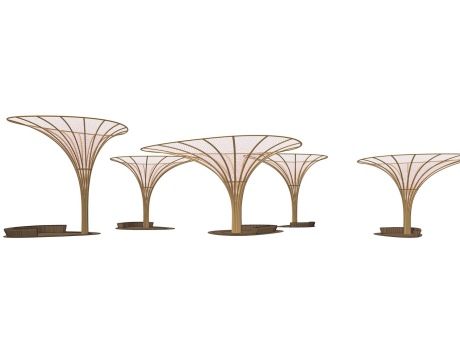 竹廊架坐凳SU模型