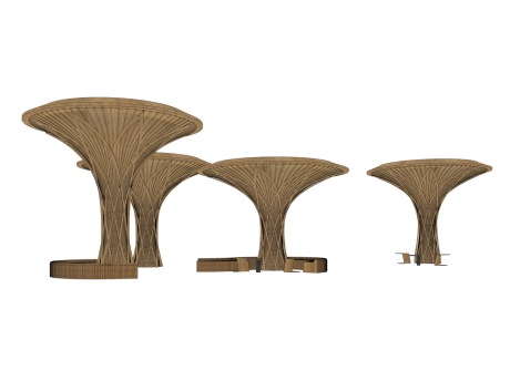 竹廊架坐凳SU模型