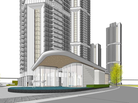 现代高层住宅+底商+售楼处SU模型