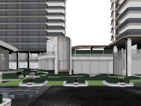 现代示范区下沉空间+住宅SU模型