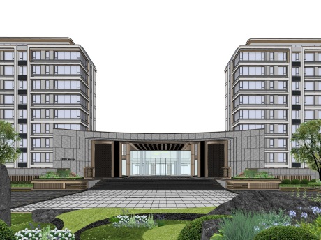 至尊府邸示范区入口景观SU模型