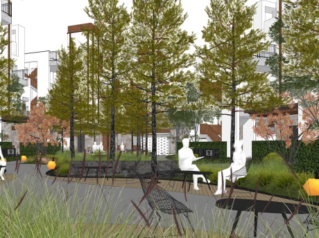 现代别墅区中庭景观SU模型