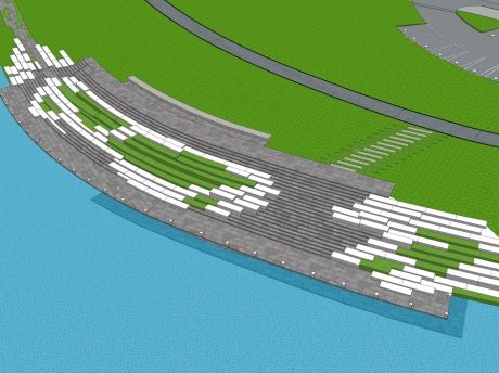 滨水河道河岸SU模型