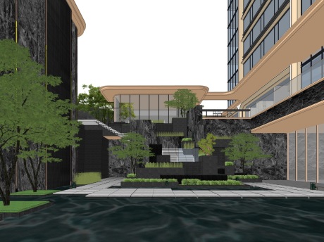 现代示范区下沉空间+住宅SU模型