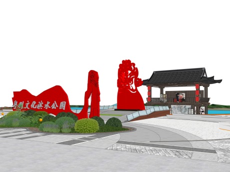粤剧文化滨水公园SU模型