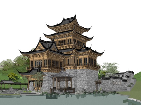 古代阁楼SU模型