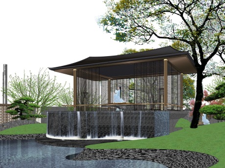 贵阳电建新中式歇山顶示范区景观SU模型