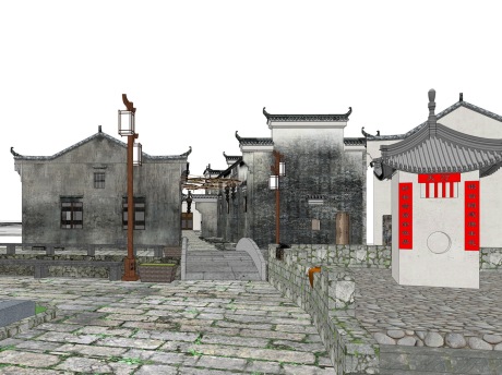 徽派古镇商业街祠堂SU模型