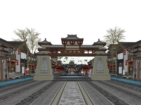 靈州古城商业街SU模型