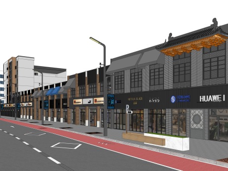 现代商业街改造SU模型